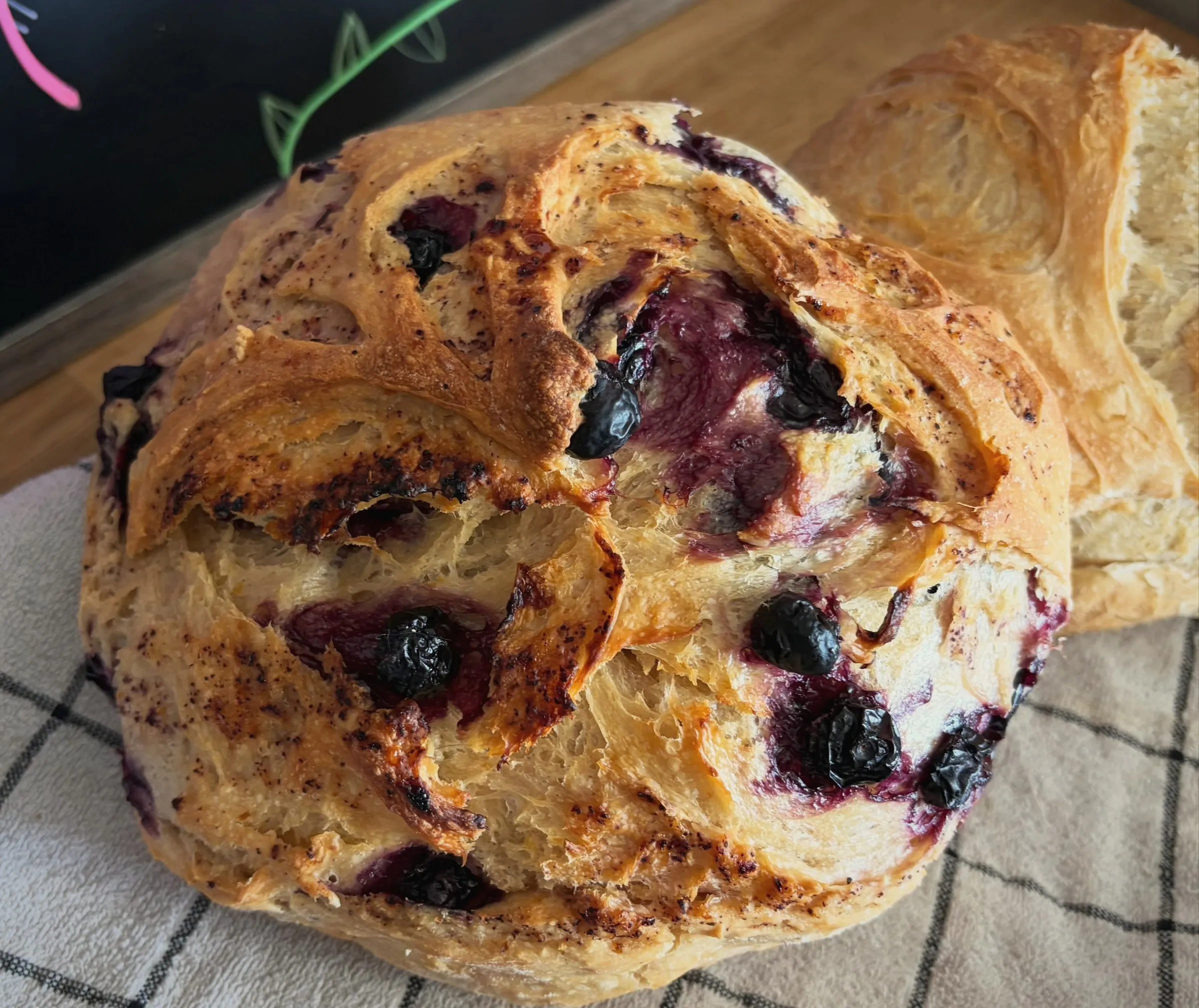 A rustic blueberry sourdough boule