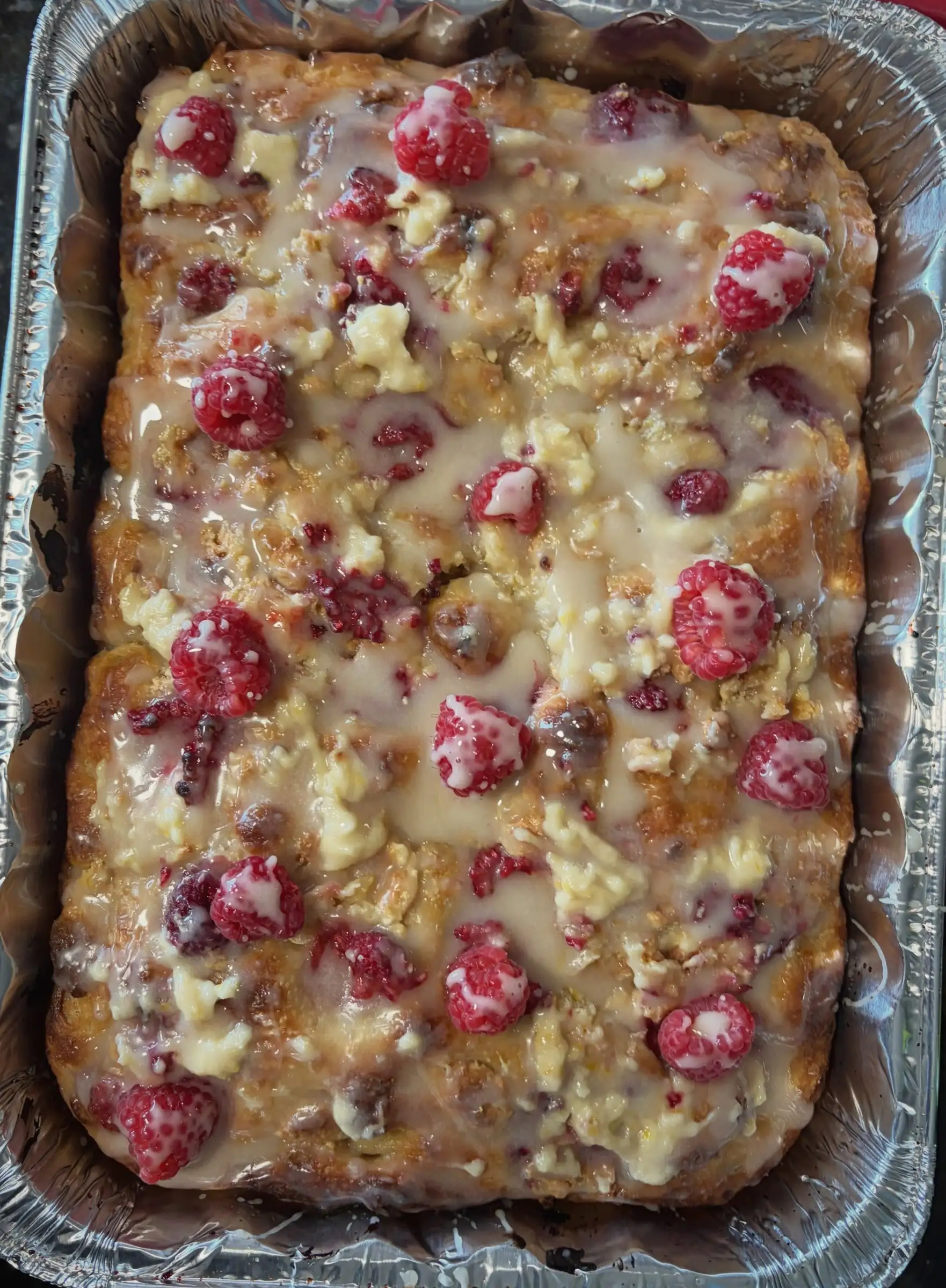 A pan of raspberry cream cheese bake